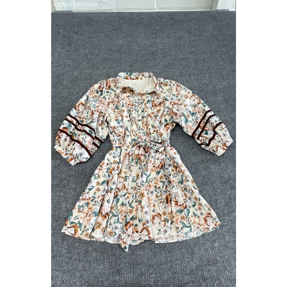 LC Lauren Conrad Women's Floral Tiered Shirt Mini Dress Velvet Trim Sz XXL
